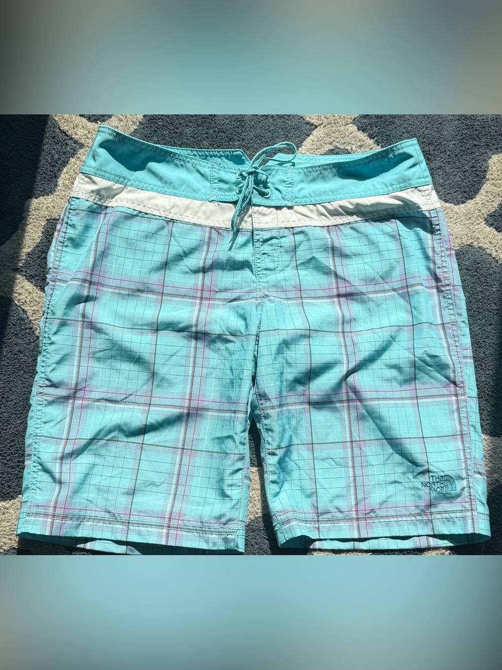 The North Face Board Shorts Women 12 Blue Plaid 100% Polyester